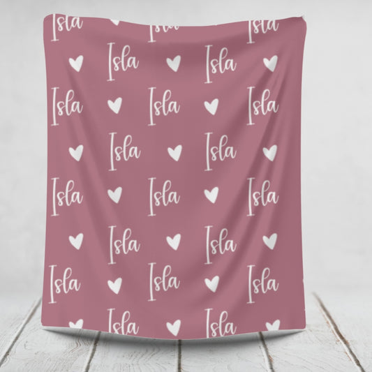 Personalized Fleece Heart Name Blanket